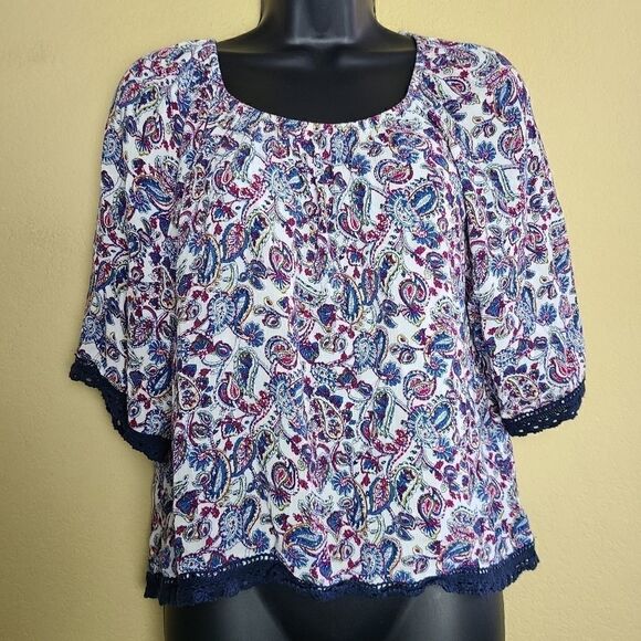 Daniel Rainn Boho Floral and Paisley Top - Picture 1 of 7